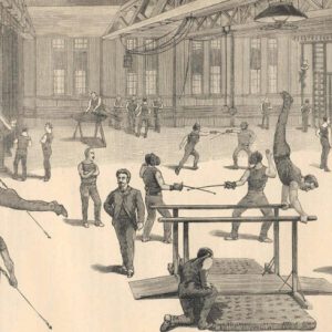 Drawing depicting patrons of a Turner gymnasium