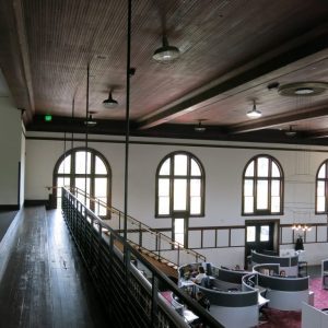 Upper balcony office area after renovation. Photo Credit: Ratio Architects